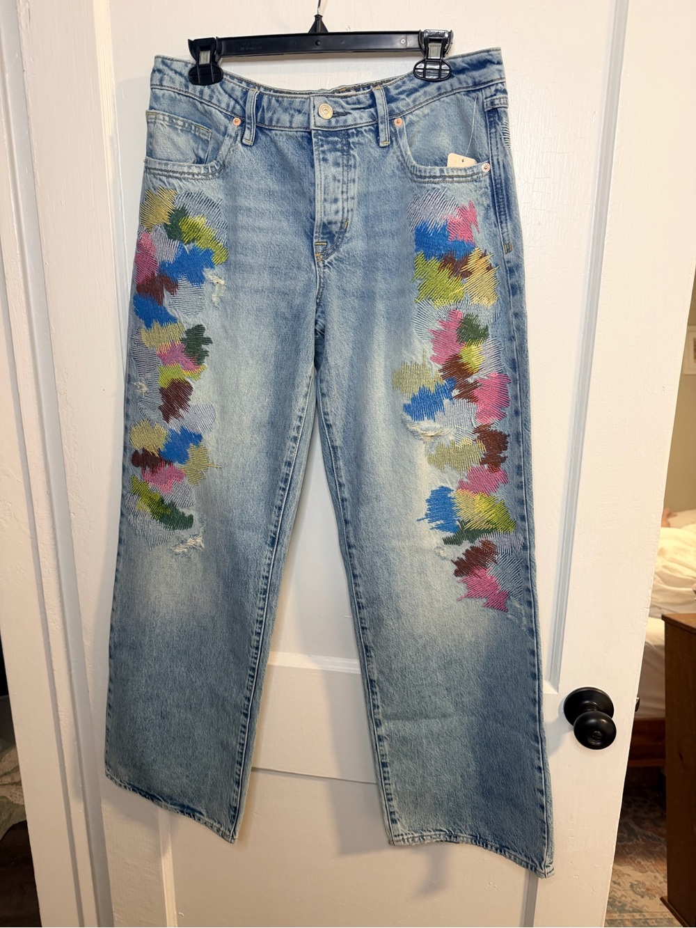 NWT retails 198 we the free embroidered wide leg denim - Picture 3 of 11